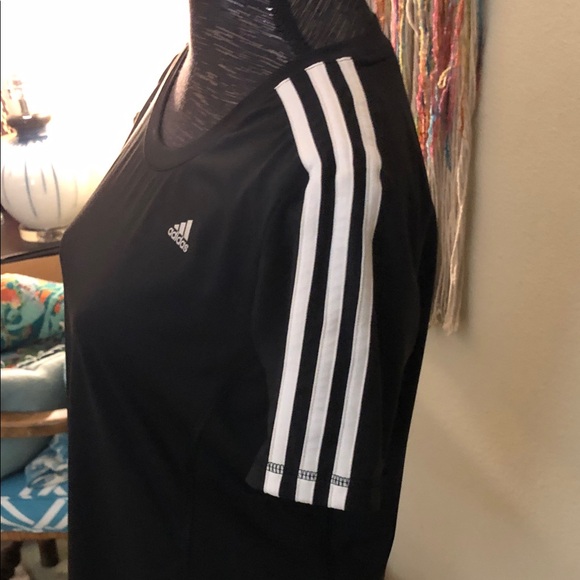 Adidas Women's Black Tee with White Stripes - Picture 3 of 5